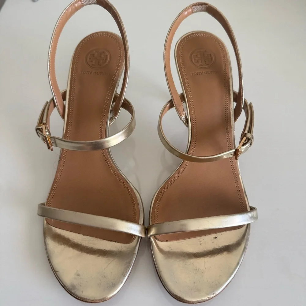 Tory Burch Penelope Slingback Sandal Mirror Metallic Gold Size 9 - Picture 7 of 13